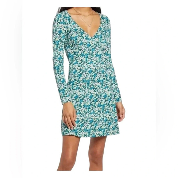 BP Womens Green Moss Hannah Kate Dress Size Small Floral Print Long Sleeve - Picture 2 of 9